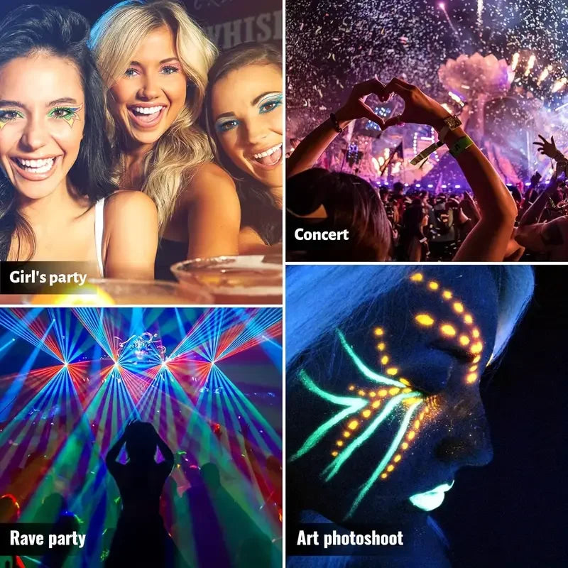 6pcs Glow UV Reactive Glow in the Dark Face and Body Paint Set, Neon Liquid Eyeliner, Mixing Color for Masquerade,Music Festival Fairy