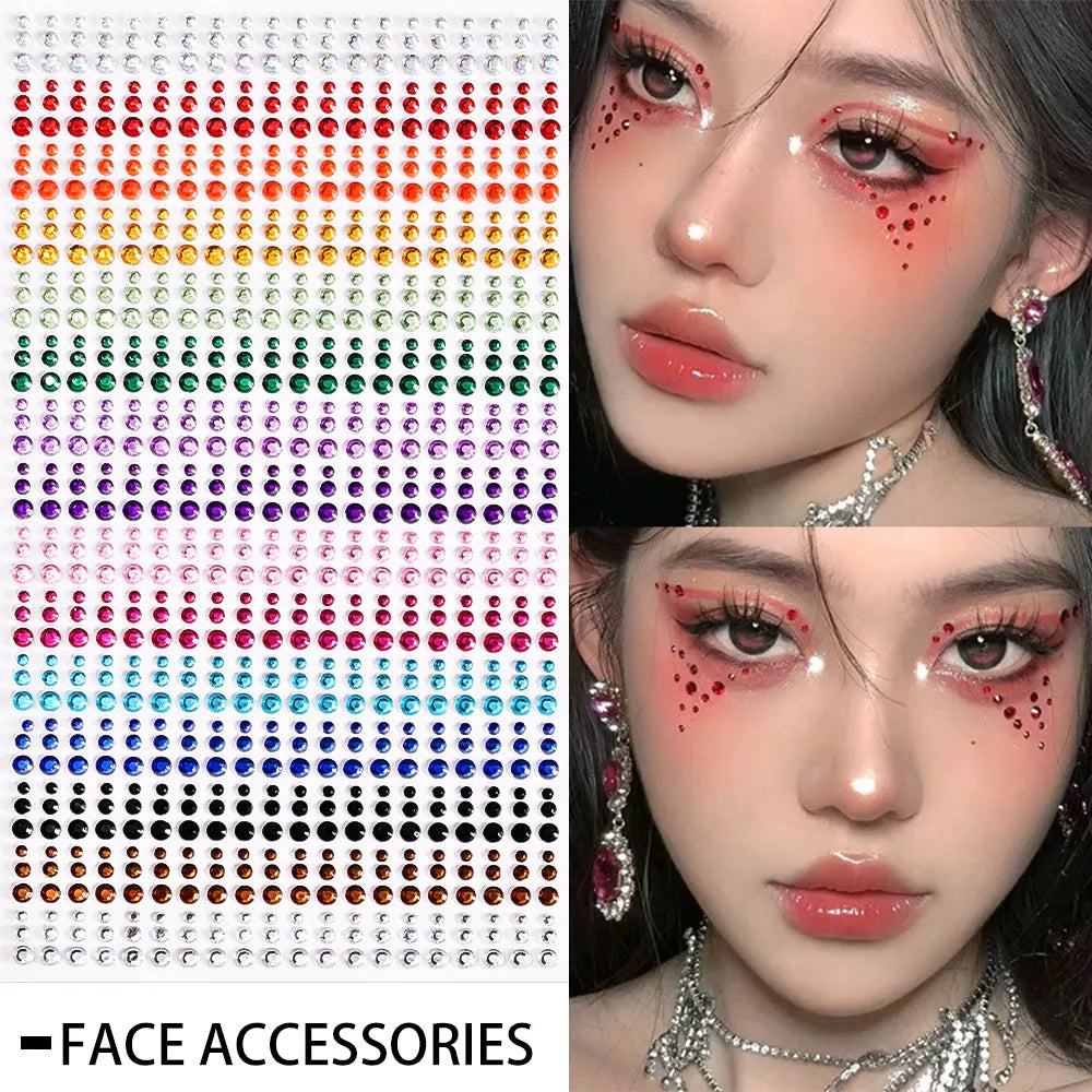 162/216/900pcs Eye&Face&Body Diamond Tattoos Stickers 3/4/5/6mm Colored Glitter Rhinestone Tattoo for Party Makeup Gem Accessory Fairy