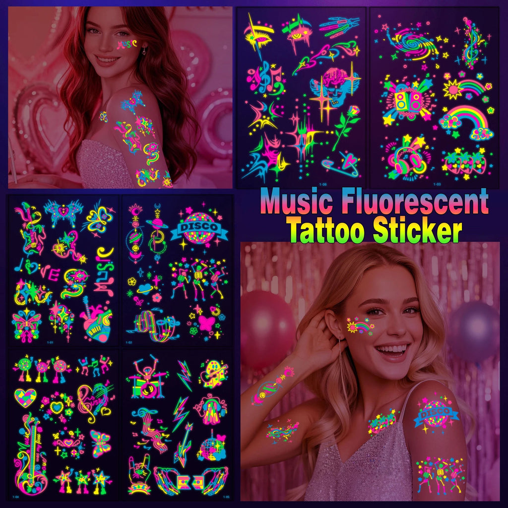 3D Luminous Temporary Tattoos Stickers UV Neon Fluorescent Glowing Music Festival Body Waterproof Tattoos Decals for Face Decora Fairy