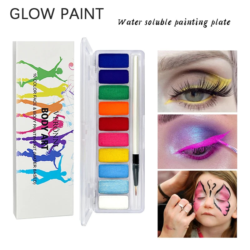 10 Colors Glow Fluorescent Neon Oil Face Body Art Paint UV Glow Oil Painting Halloween Party Fancy Dress Beauty Makeup Cosmetics Fairy