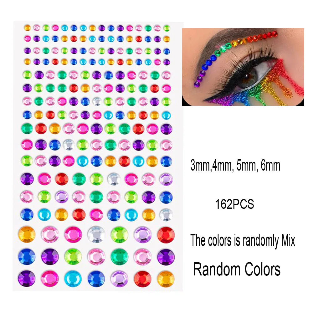 162/216/900pcs Eye&Face&Body Diamond Tattoos Stickers 3/4/5/6mm Colored Glitter Rhinestone Tattoo for Party Makeup Gem Accessory Fairy