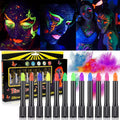 6Pcs UV Neon Face Painting Kit,Glow in the Dark Under UV Lights,Black Light Glow Makeup Kit,Washable Water Soluble Face Painting Fairy