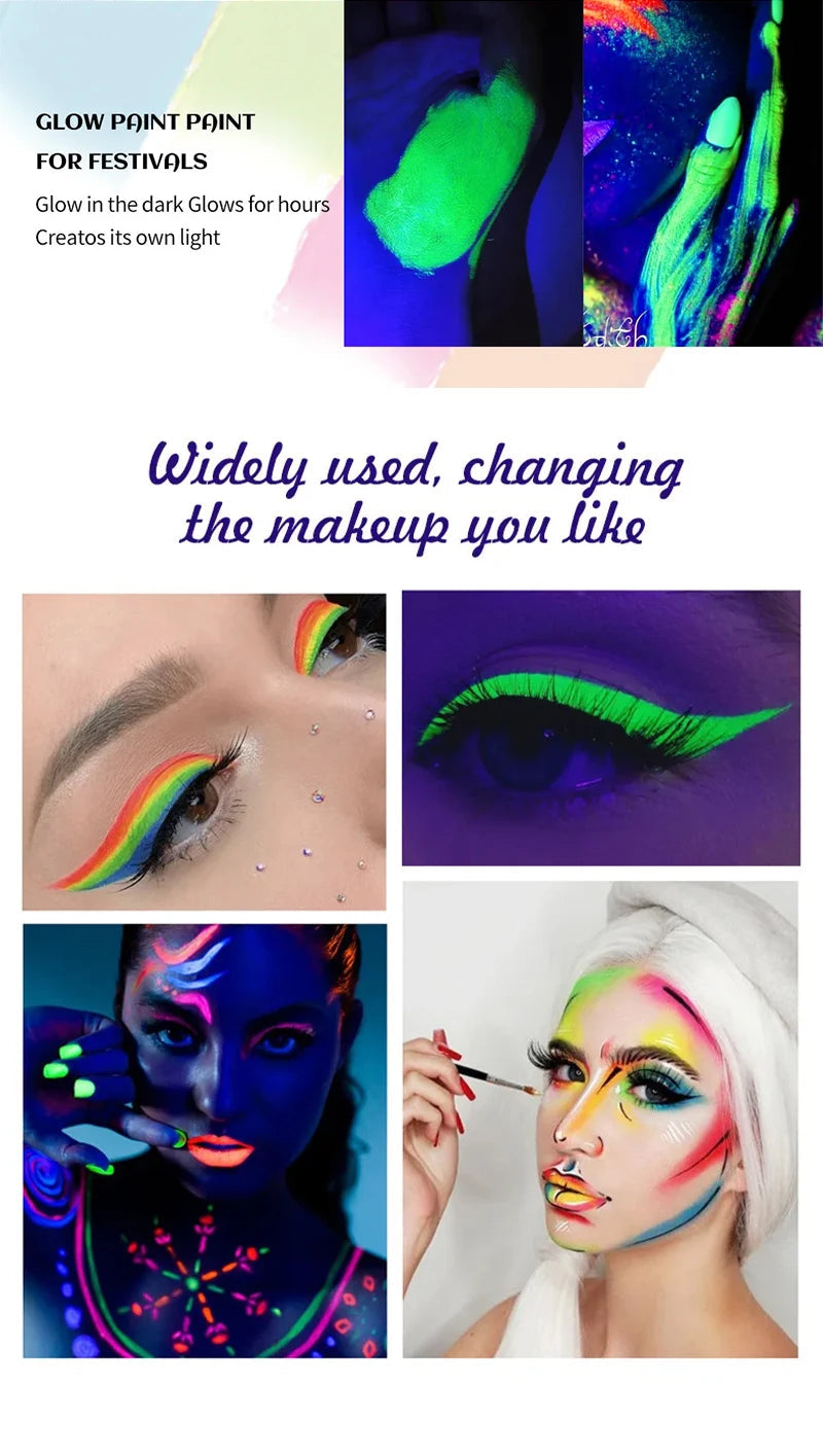 8 Colors Glow Fluorescent Neon Oil Face Body Art Paint UV Glow Oil Painting Halloween Party Fancy Dress Beauty Makeup Cosmetics Fairy