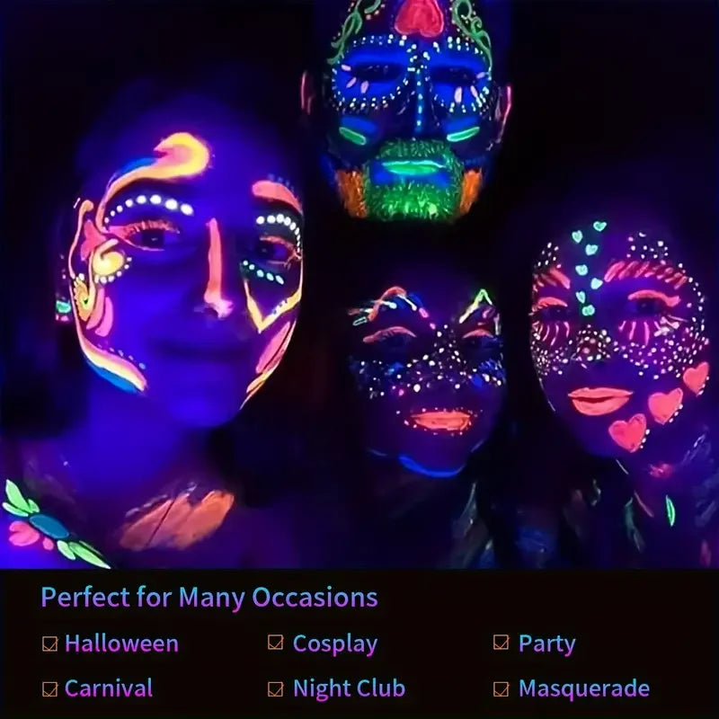 12 Pieces UV Neon Face Painting, Glow in the Dark Under UV Lights Face Painting Crayon SticksMardi Gras Party Halloween Makeup Fairy