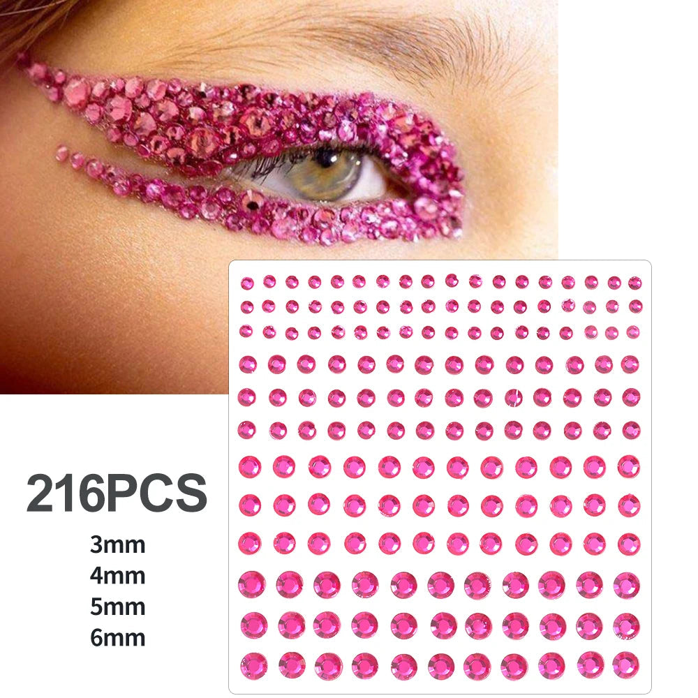 162/216/900pcs Eye&Face&Body Diamond Tattoos Stickers 3/4/5/6mm Colored Glitter Rhinestone Tattoo for Party Makeup Gem Accessory Fairy