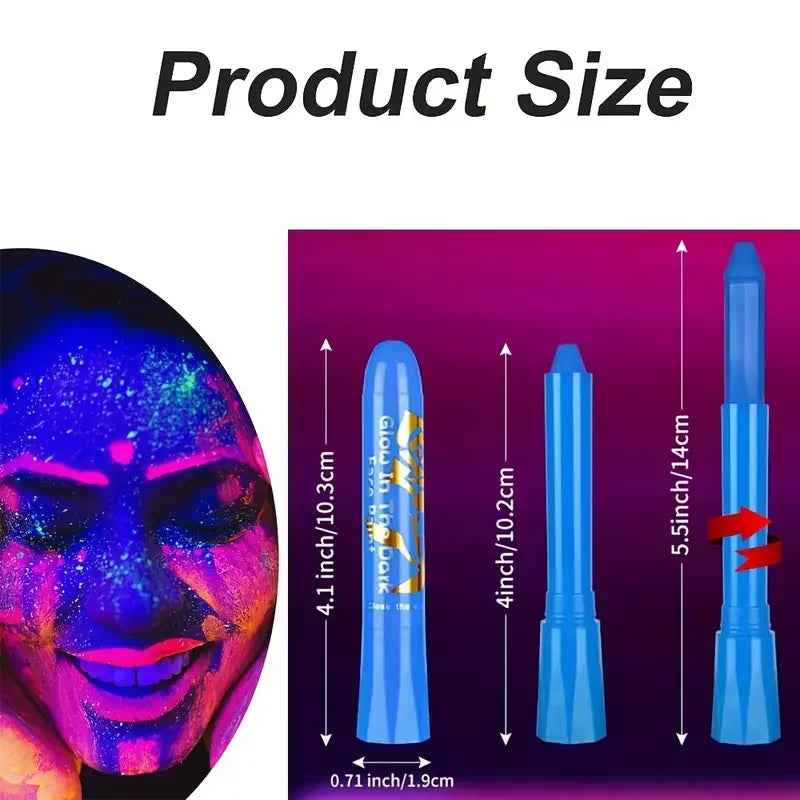 6Pcs UV Neon Face Painting Kit,Glow in the Dark Under UV Lights,Black Light Glow Makeup Kit,Washable Water Soluble Face Painting Fairy
