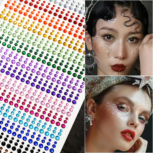 162/216/900pcs Eye&Face&Body Diamond Tattoos Stickers 3/4/5/6mm Colored Glitter Rhinestone Tattoo for Party Makeup Gem Accessory Fairy