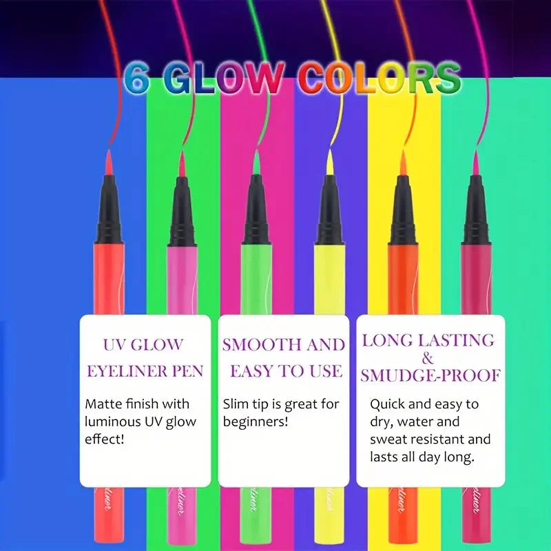 6pcs Glow UV Reactive Glow in the Dark Face and Body Paint Set, Neon Liquid Eyeliner, Mixing Color for Masquerade,Music Festival Fairy