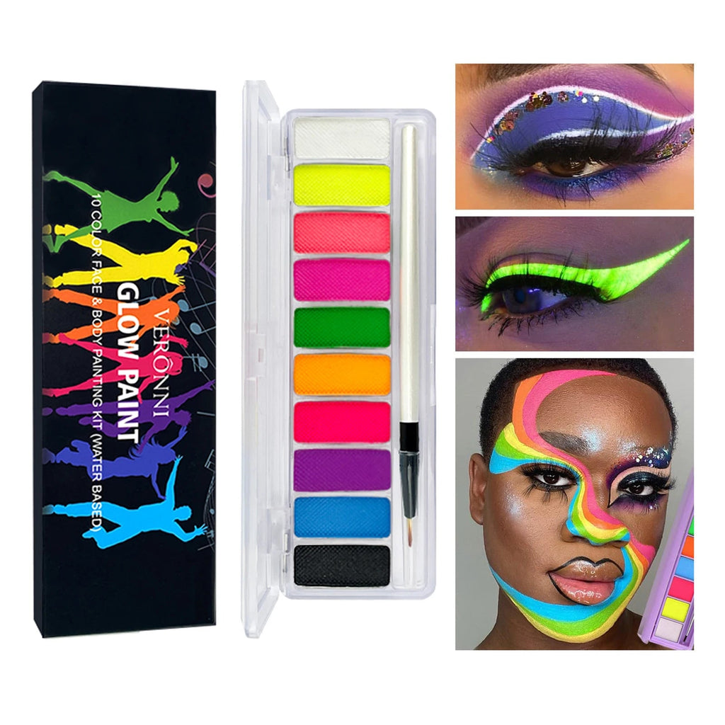 10 Colors Glow Fluorescent Neon Oil Face Body Art Paint UV Glow Oil Painting Halloween Party Fancy Dress Beauty Makeup Cosmetics Fairy