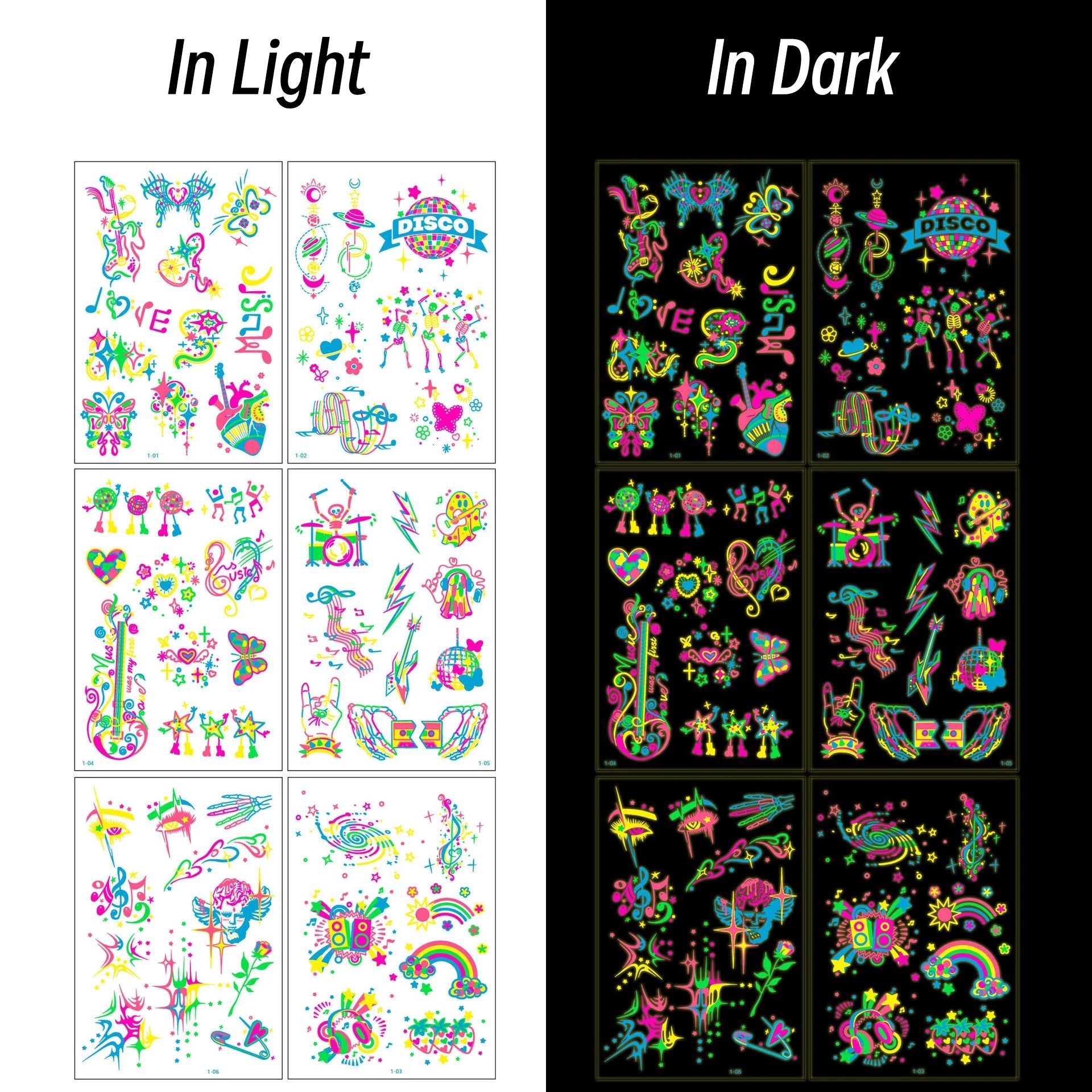 3D Luminous Temporary Tattoos Stickers UV Neon Fluorescent Glowing Music Festival Body Waterproof Tattoos Decals for Face Decora Fairy