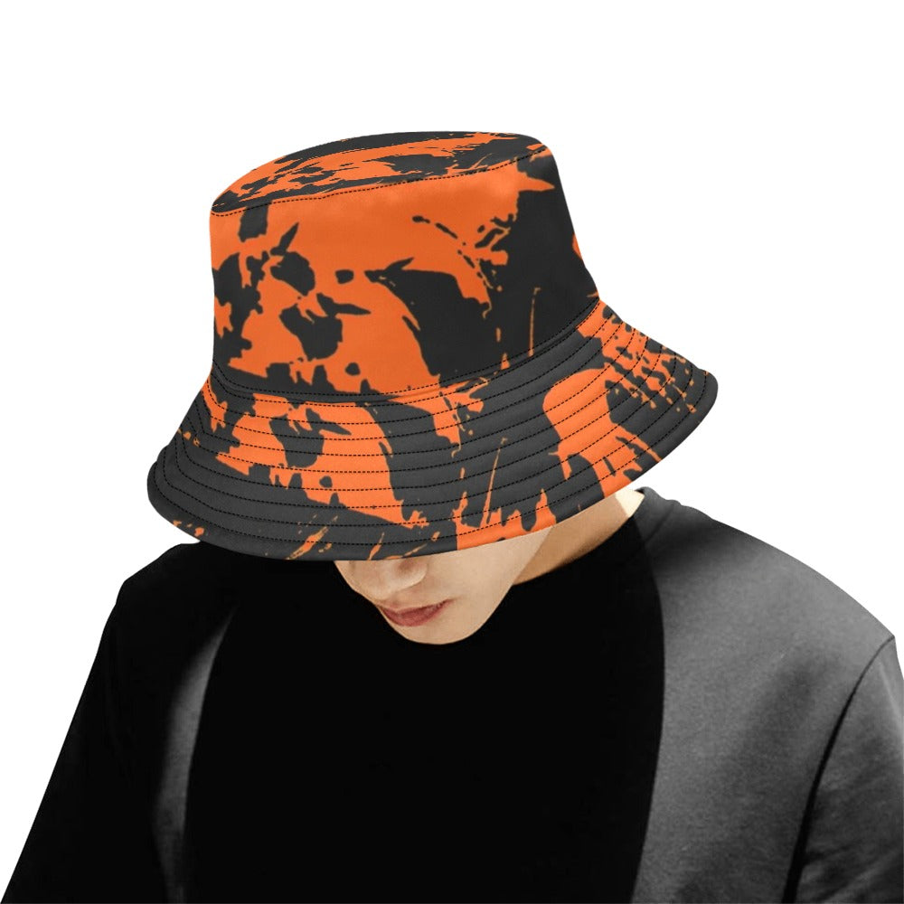 Black and Orange Spooky Paint Splatter Graffiti Bucket Hat BigTexFunkadelic