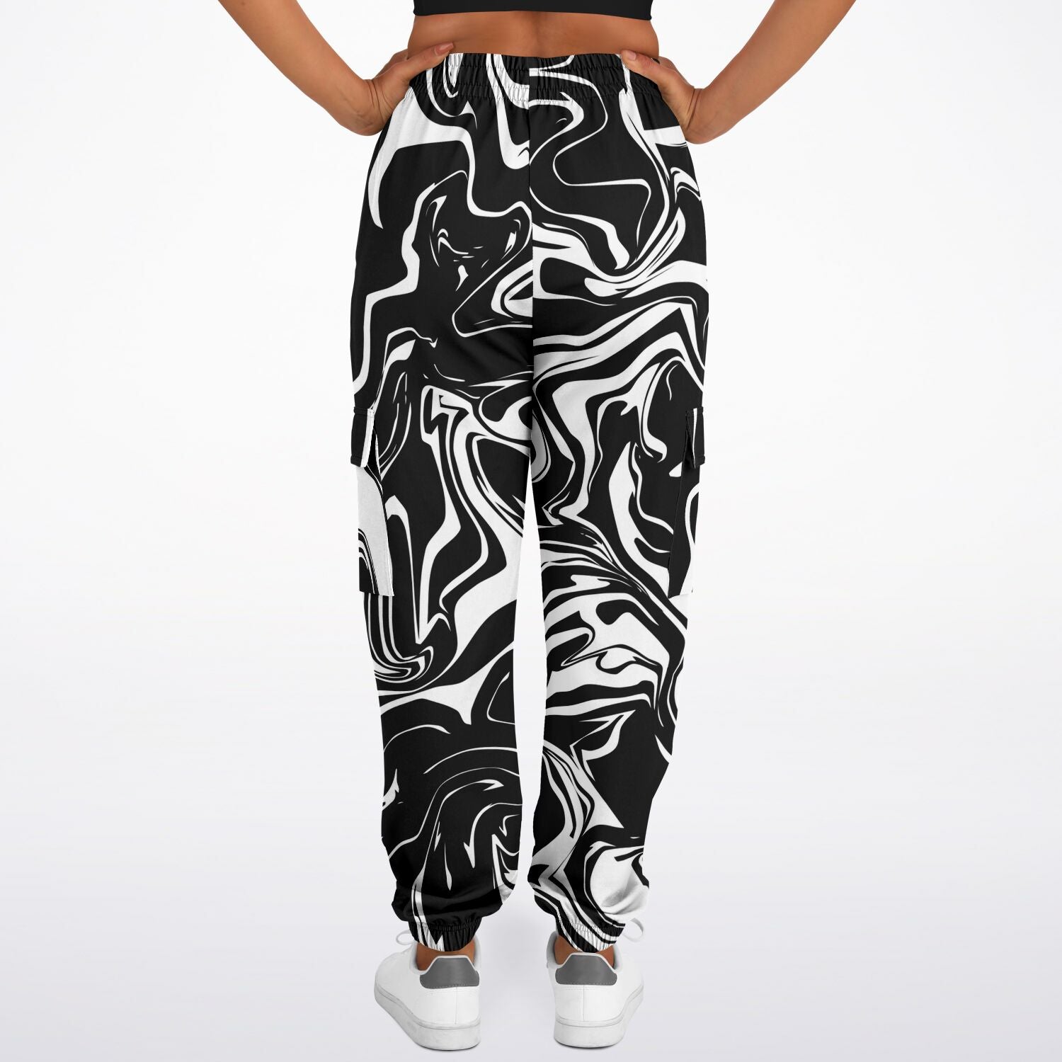 Black and White Oil Spill Unisex Cargo Joggers (Fleece Lined) BigTexFunkadelic