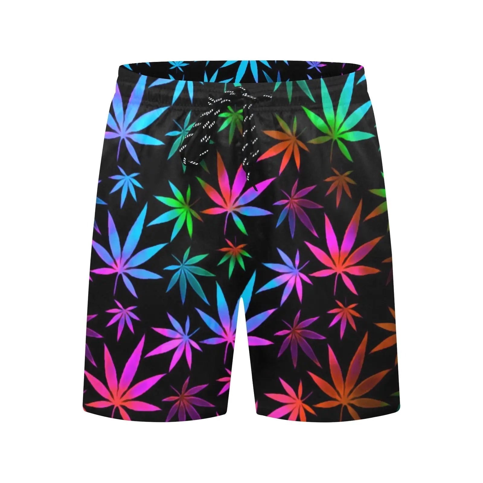 Black Rainbow Weed Print Swim Shorts BigTexFunkadelic