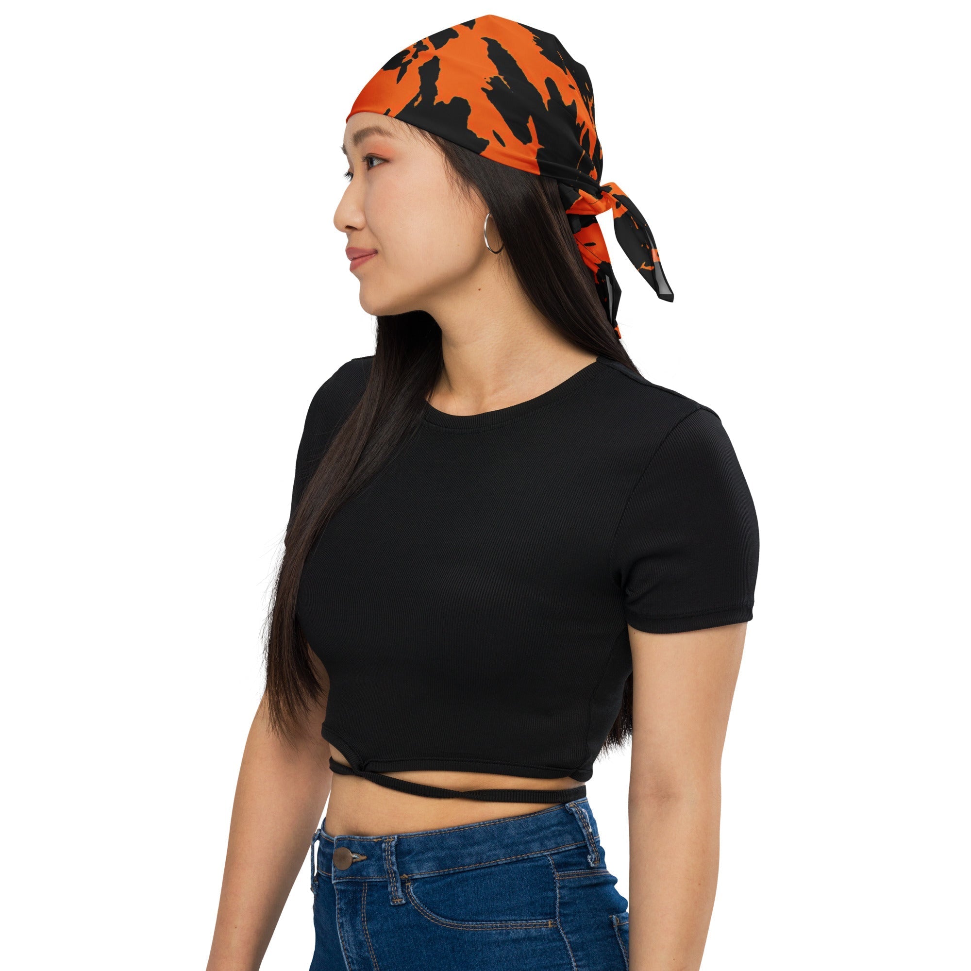 Black and Orange Spooky Paint Splatter Graffiti Rave Bandana BigTexFunkadelic