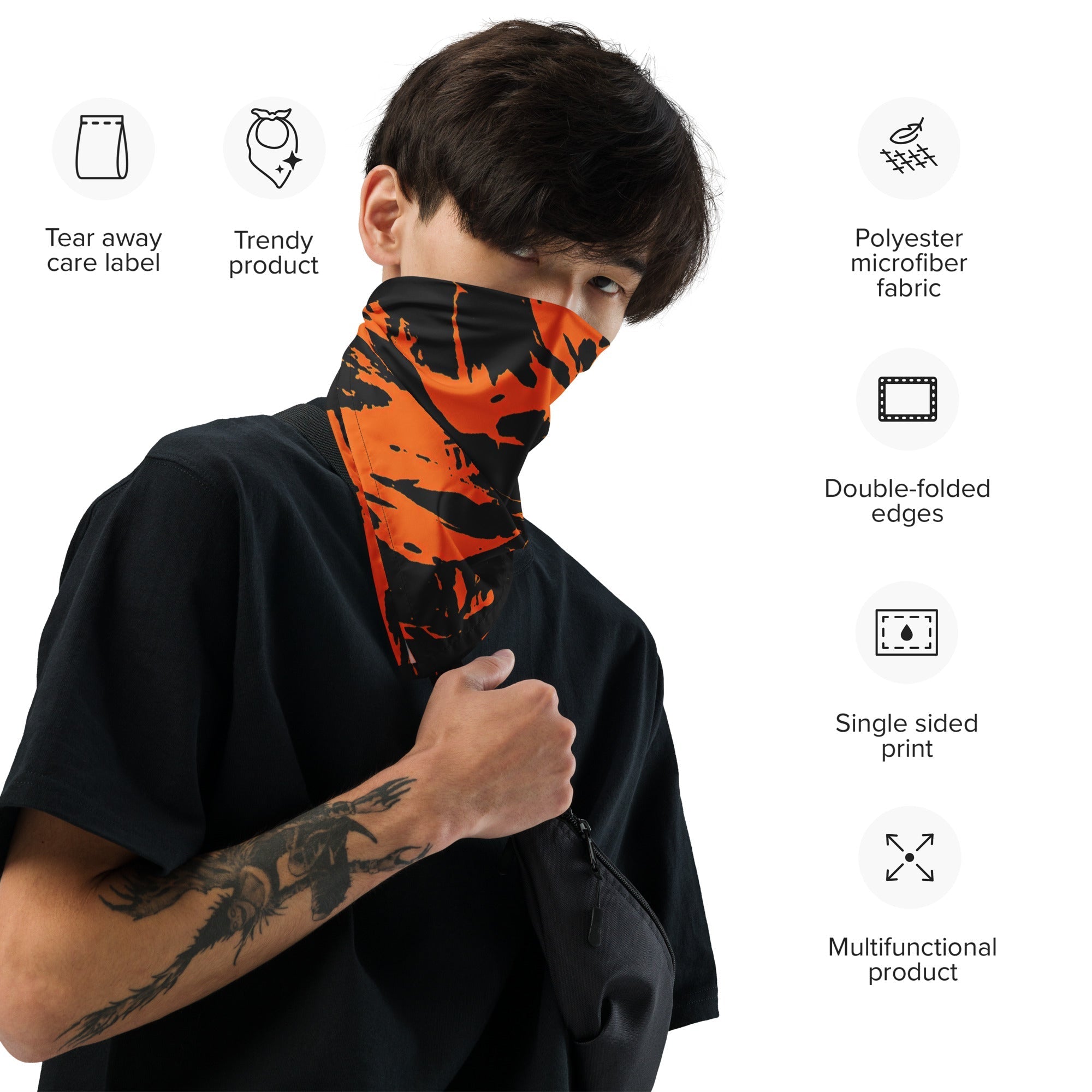 Black and Orange Spooky Paint Splatter Graffiti Rave Bandana BigTexFunkadelic