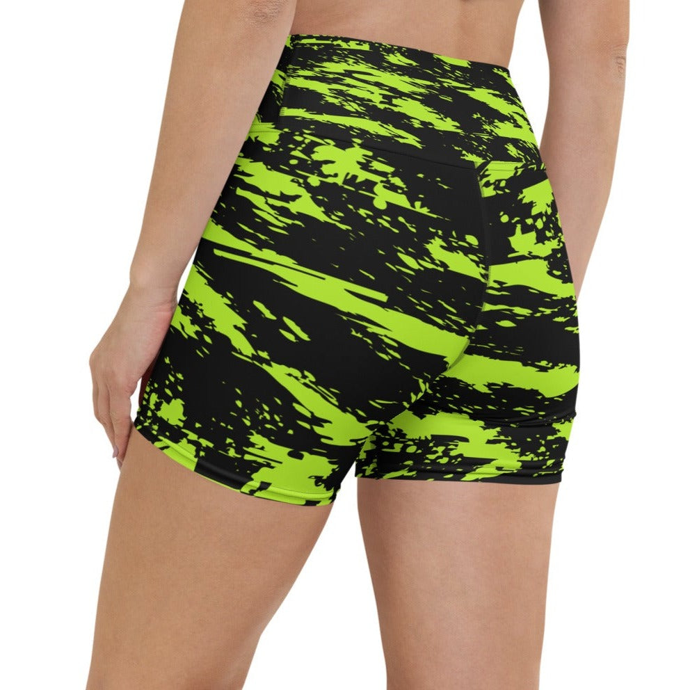 Black Lime Bolt Glitch Rave Ready Yoga Shorts w/ Inside Pocket BigTexFunkadelic