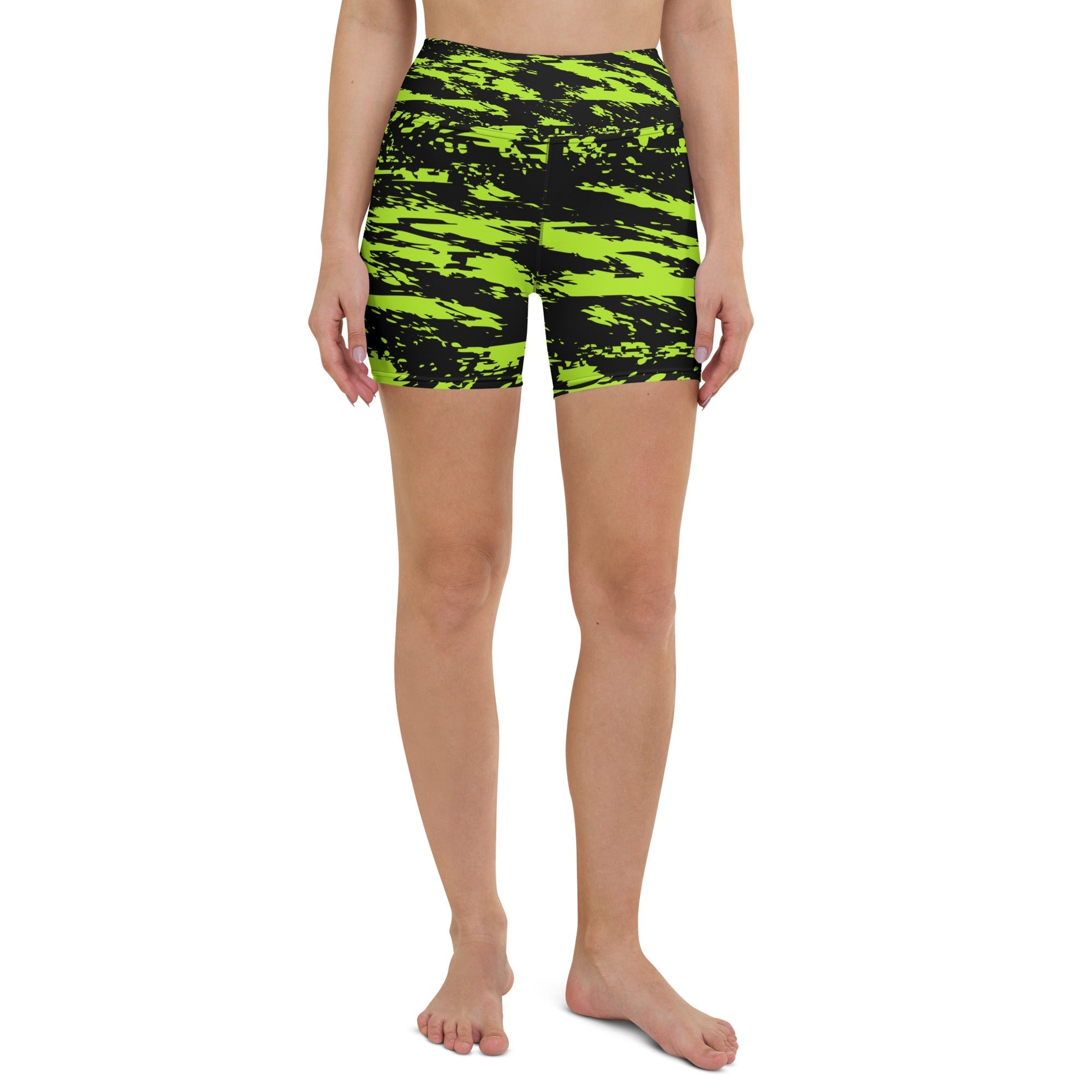Black Lime Bolt Glitch Rave Ready Yoga Shorts w/ Inside Pocket BigTexFunkadelic