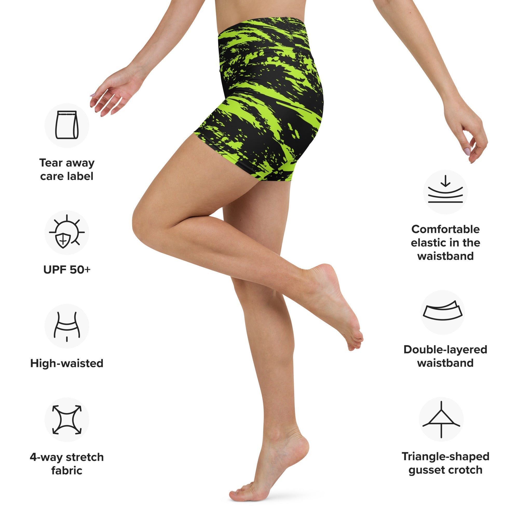 Black Lime Bolt Glitch Rave Ready Yoga Shorts w/ Inside Pocket BigTexFunkadelic