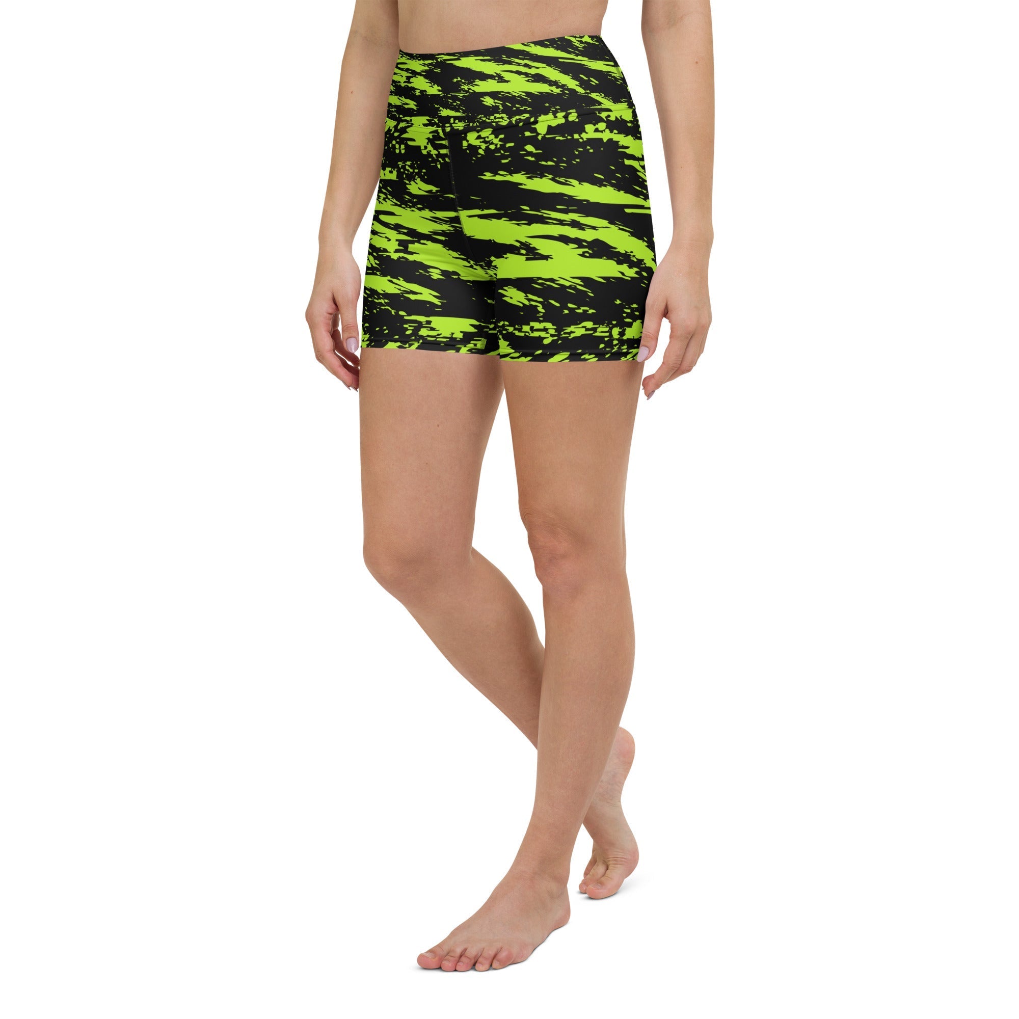 Black Lime Bolt Glitch Rave Ready Yoga Shorts w/ Inside Pocket BigTexFunkadelic