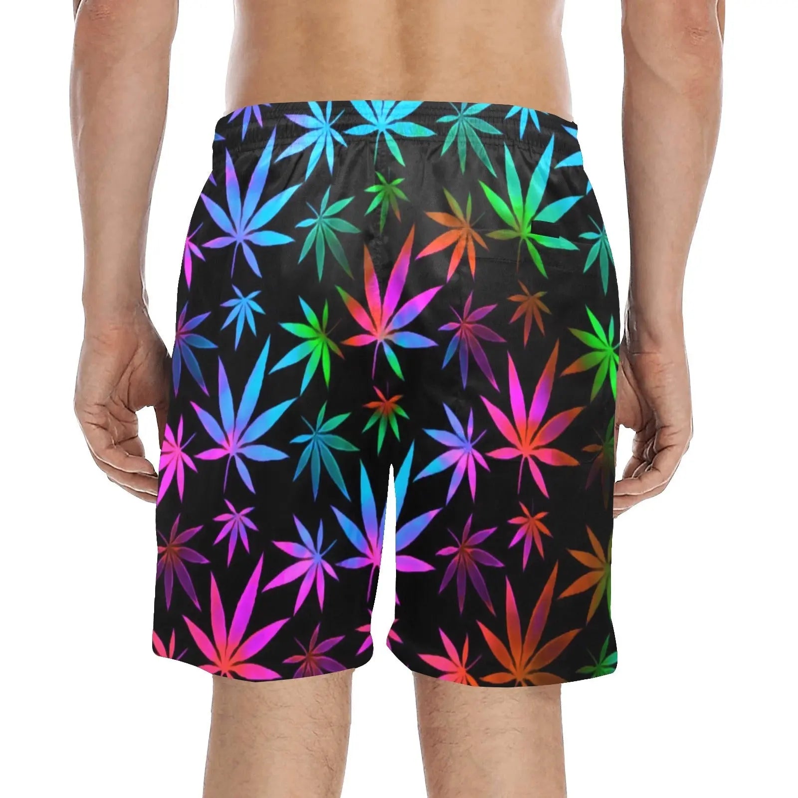 Black Rainbow Weed Print Swim Shorts BigTexFunkadelic