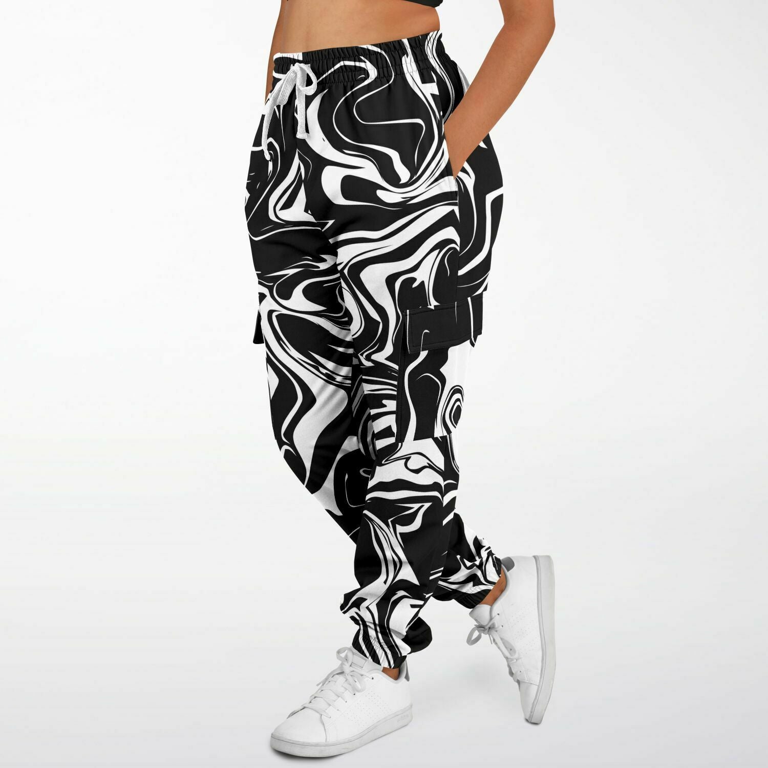 Black and White Oil Spill Unisex Cargo Joggers (Fleece Lined) BigTexFunkadelic
